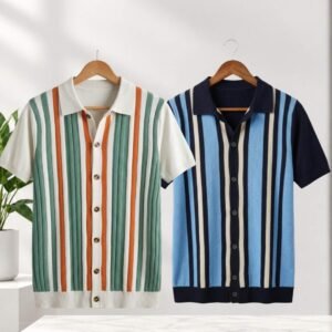 STRIPED KNIT HALF SLEEVE SHIRT COMBO